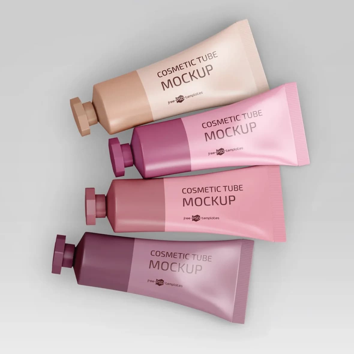 Peptide Eye Cream tubes in soft rose and plum tones laid out diagonally