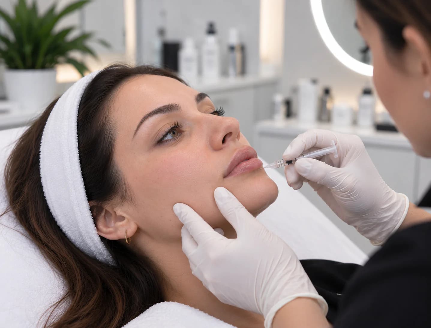 Practitioner giving a dermal filler treatment to the lower face