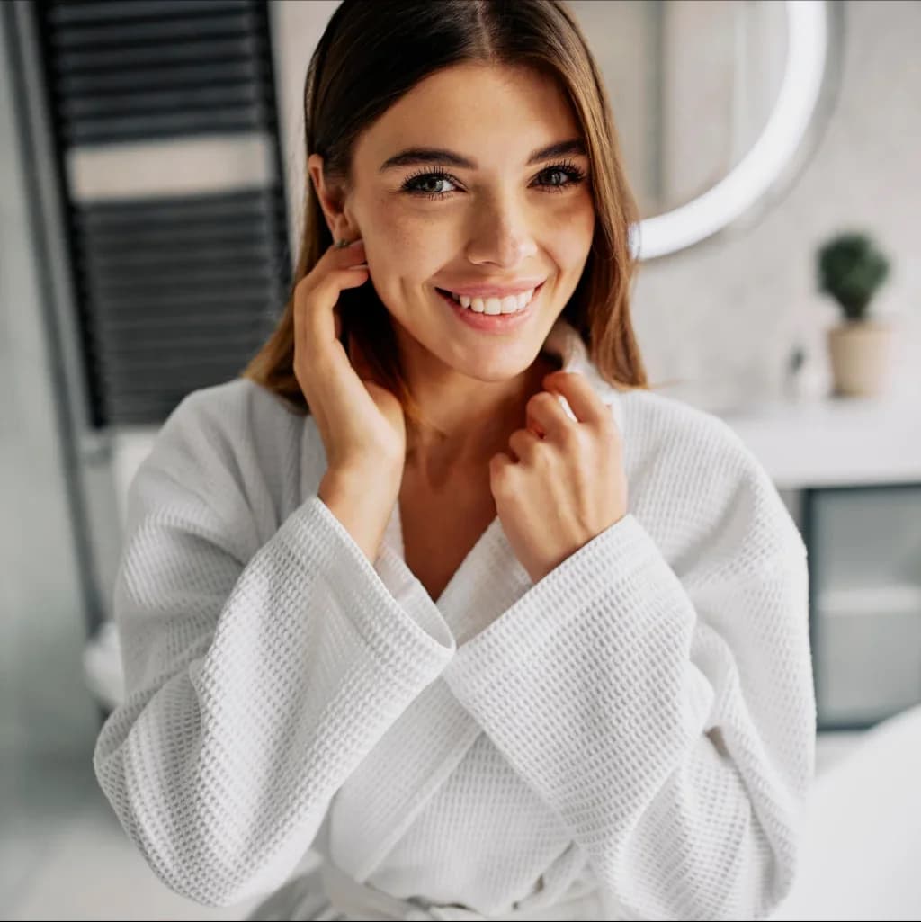 Smiling woman in a robe